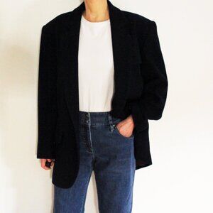 Vintage JEAN CLAUDE POITRAS navy wool cashmere boyfriend blazer, Academia